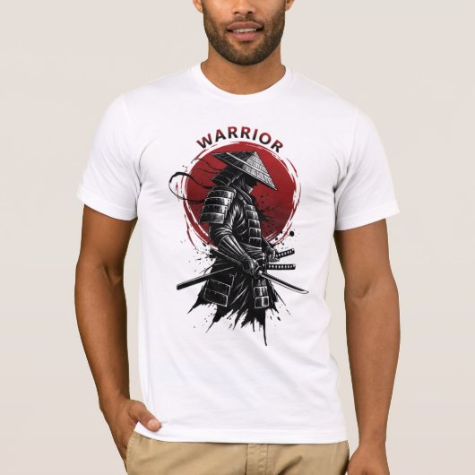 Samurai Warrior Rising Sun Japanese Ink Style T-shirt (Voorkant)
