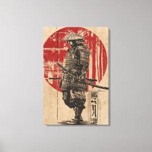 Samurai Warrior Wabi Sabi Art rode zon Canvas Afdruk