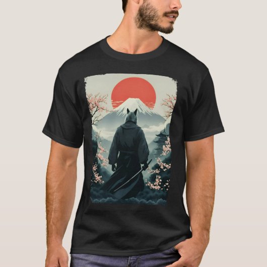 Samurai Wolf Warrior Fuji Mount  Japans T-shirt (Voorkant)