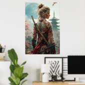 Samurai woman warrior with katana — Japanese cultu Poster (Thuiskantoor)