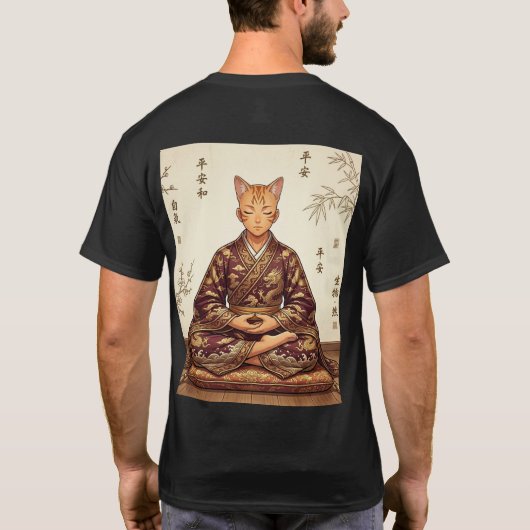 Samurai & Zen Orange Cat - Double sided T-Shirt (Dos)