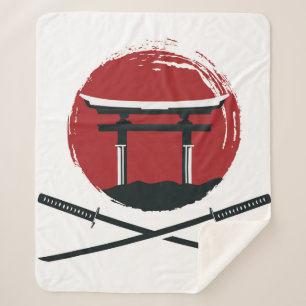 Samurai-zwaardpictogram met Torii gate cartoon vin Sherpa Deken