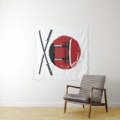 Samurai-zwaardpictogram met Torii gate cartoon vin Wandkleed (In Situ (horizontaal))