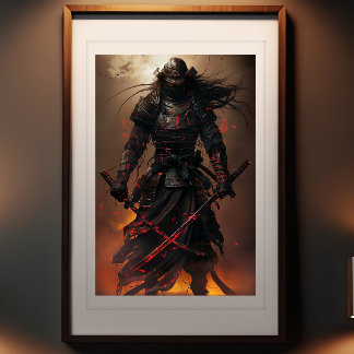 Samurai's Eclipse - Enigmatische Warrior Art Print Foto Afdruk