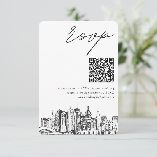 San Antonio Bruiloft Moderne RSVP QR Code Informatiekaartje (Staand voorkant)