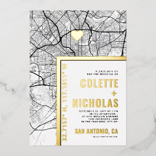 San Antonio Love Locator   Stad thema bruiloft Folie Uitnodiging