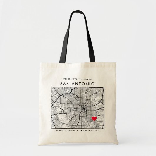 San Antonio Love Locator Stadsplattegrond Bruiloft Tote Bag (Voorkant)