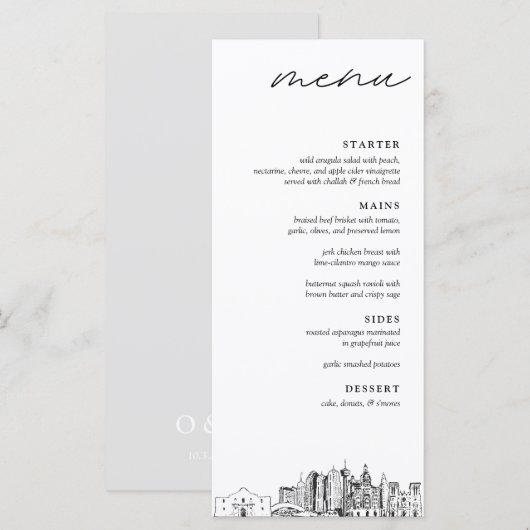 San Antonio Skyline Modern Mariage Dinner Menu (Devant / Derrière)