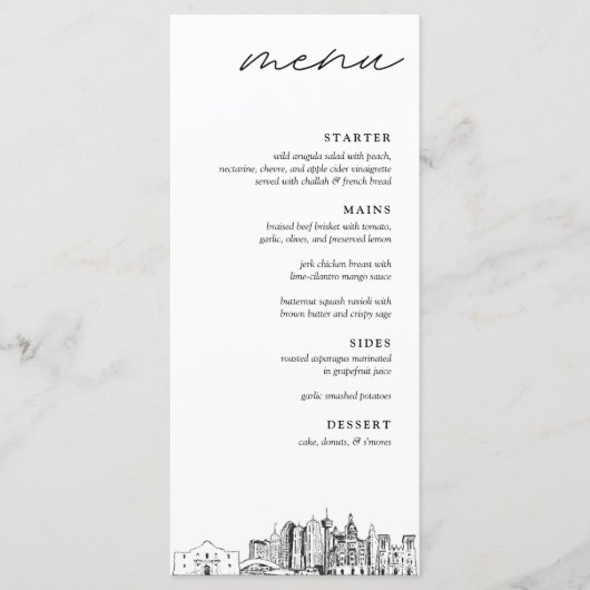 San Antonio Skyline Modern Mariage Dinner Menu (Devant)