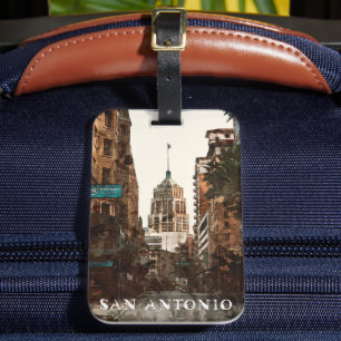 San Antonio Texaanse Vintage City Travel Waterverf Bagagelabel