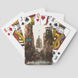 San Antonio Texaanse Vintage City Travel Waterverf Pokerkaarten