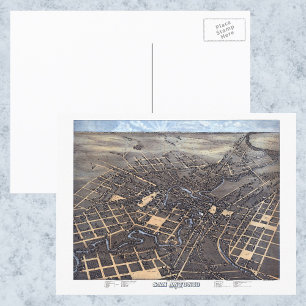 San Antonio, Texas, Antiek luchtstadskaart, 1873 Briefkaart