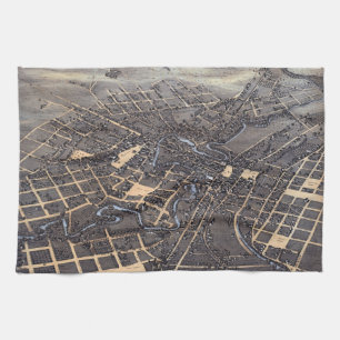 San Antonio, Texas, antieke luchtkaart van de stad Theedoek