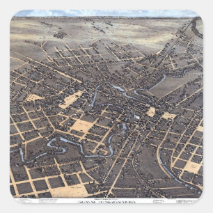 San Antonio, Texas, Antieke luchtstadkaart, 1873 Vierkante Sticker