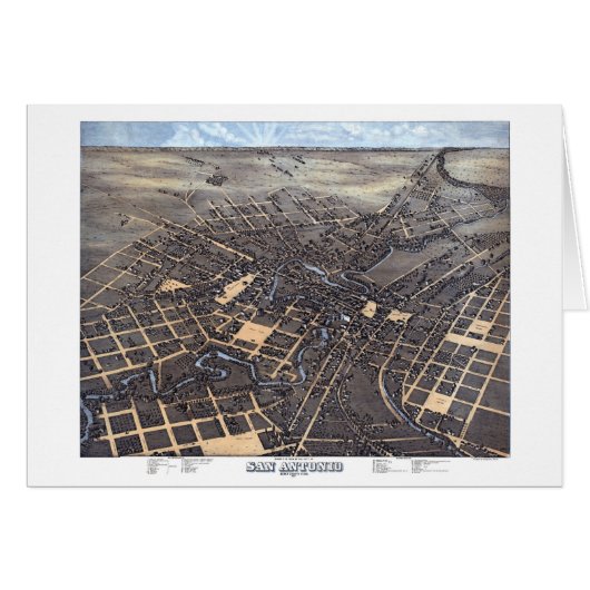 San Antonio, Texas, Antique Aerial City Map, 1873 (Devant horizontal)