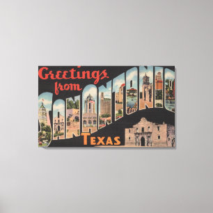 San Antonio, Texas - Grote Letter-scènes Canvas Afdruk