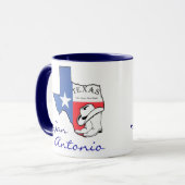 San Antonio Texas State Map, Étoile, Bottes, Mug C (Devant gauche)