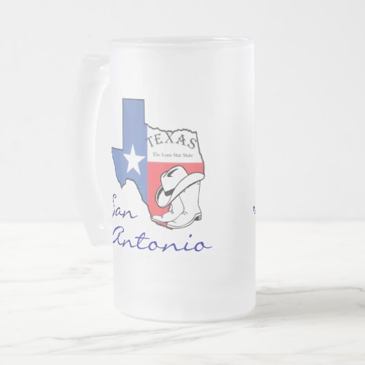 San Antonio Texas State Map, Étoile, Bottes, Mug C (Devant gauche)