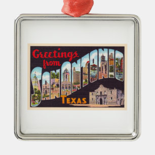 San Antonio Texas TX Briefkaart met grote letters Metalen Ornament