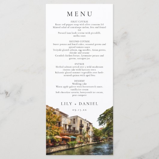 San Antonio Watercolor Destination Wedding Menu (Voorkant)