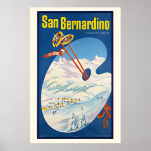San Bernardino Zwitserland Vintage Skiposter Poster