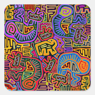 San Blas Eiland Mola Collage Vierkante Sticker