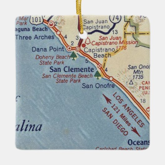 San Clemente CA  map Keramisch Ornament (Voorkant)