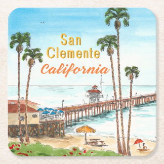 San Clemente Pier California Vierkante Kartonnen Onderzetter