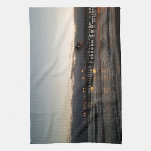 san clemente pier nachtdienst oceaan californië theedoek (Verticaal)
