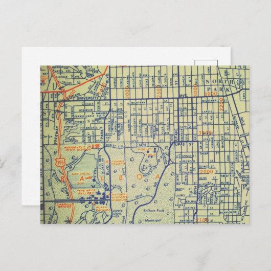 San Diego, CA Carte Vintage (Devant / Derrière)