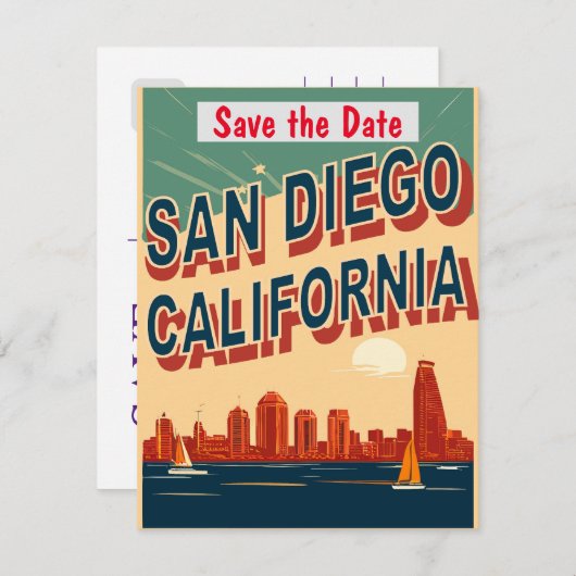 San Diego, CA, Enregistrer la date, carte postale  (Devant / Derrière)
