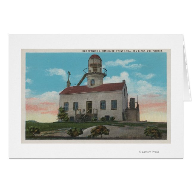 San Diego, CA - oude Spaanse vuurtoren op (Voorkant Horizontaal)