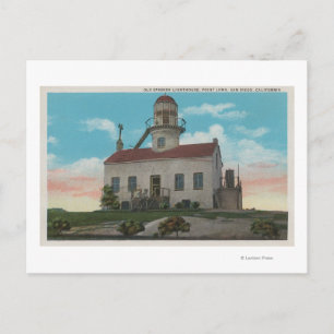 San Diego, CA - oude Spaanse vuurtoren op Briefkaart