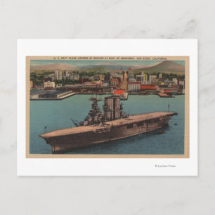 San Diego, CA - Uitzicht US Navy Vliegtuig Carrier Briefkaart