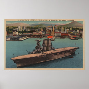 San Diego, CA - Uitzicht US Navy Vliegtuig Carrier Poster