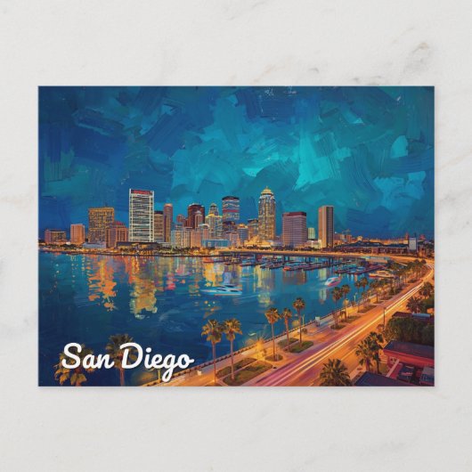 San Diego CA Waterfront City Art Briefkaart (Voorkant)