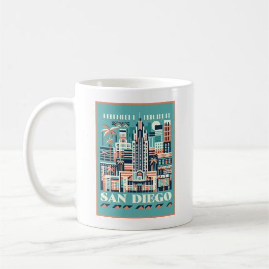 San Diego California Art Deco Koffiemok (Links)