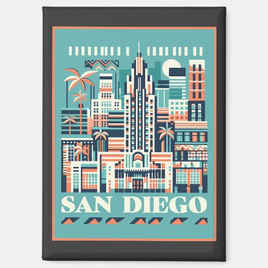 San Diego California Art Deco Magneet (Voorkant)