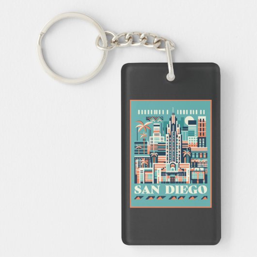 San Diego California Art Deco Sleutelhanger (Voorkant)