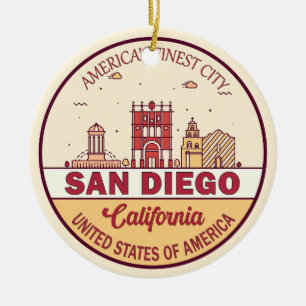San Diego California City Skyline-embleem Keramisch Ornament