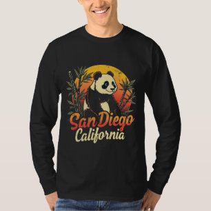 San Diego California Retro Sunset Panda T-shirt