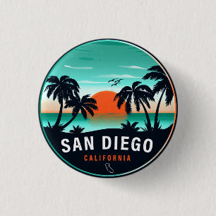 San Diego California Retro Sunset Souvenirs 80s Ronde Button 3,2 Cm
