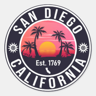 San Diego California Retro Sunset Souvenirs 80s Ronde Sticker