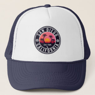San Diego California Retro Sunset Souvenirs 80s Trucker Pet