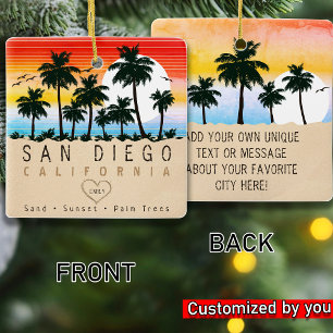 San Diego California Retro Zonsondergang Palmboom Keramisch Ornament