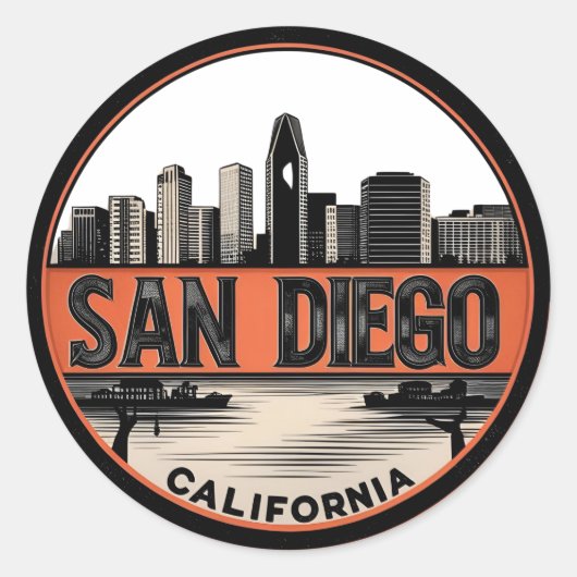 San Diego California Skyline-moderne stadskunst Ronde Sticker (Voorkant)