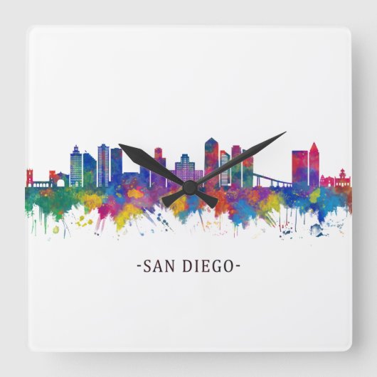 San Diego California Skyline Vierkante Klok (Voorkant)