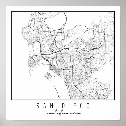 San Diego California Street Map Poster (Voorkant)