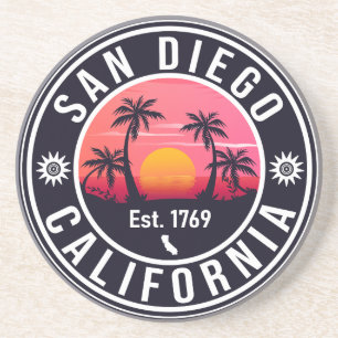 San Diego California Sunset Vakantie Souvenirs 60s Zandsteen Onderzetter