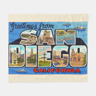 San Diego California Vintage Large Letter Briefkaa Fleece Deken